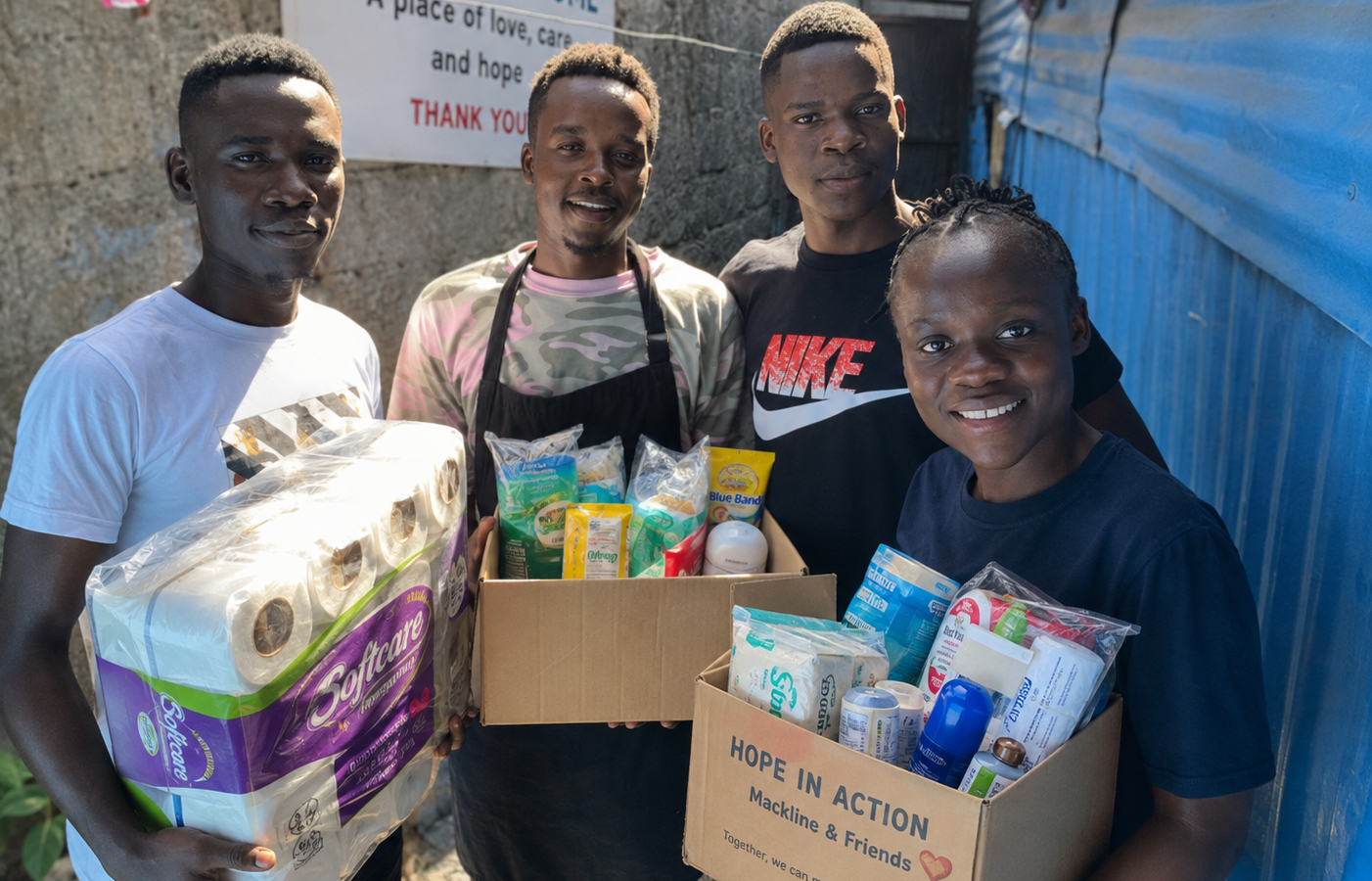 Volunteer supporting a family with essentials